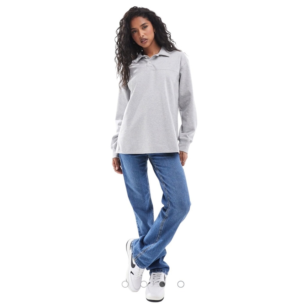 The North Face Womens Long Sleeve Poloā Shirt Grey Circular Design Size M